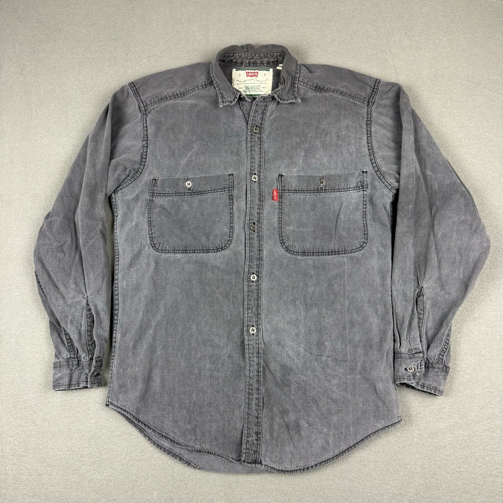 Levis Denim Work Shirt Men Small Trucker Grunge Vintage 90s 80s Workwear Gray‎